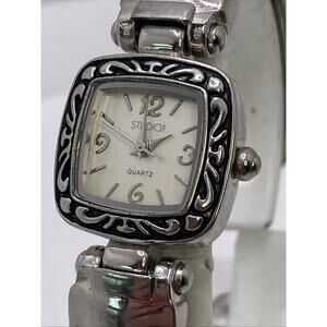 Studio Time Womens Silver Cuff Watch Works New Battery